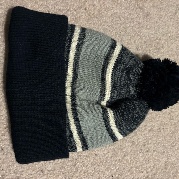 Striped Kids Beanie with Pom Pom - Black and Gray - Picture 1 of 2